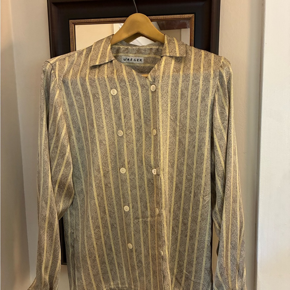 Jaeger Women's Striped Blouse - Cream and Gray